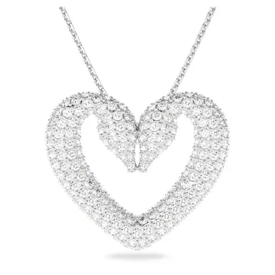 Una Pendant Heart, Medium, White, Rhodium Plated - 5626176