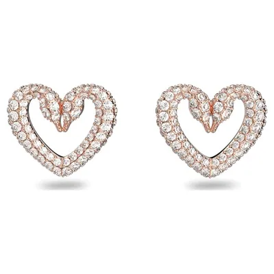 Una Stud Earrings Heart, Small, White, Rose-Gold Tone Plated - 5628659