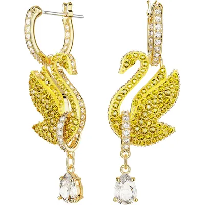 Swarovski Iconic Swan drop earrings, Swan, Yellow, Gold-tone plated 5647543