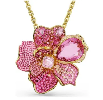 Swarovski Florere pendant and brooch, Pavé, Flower, Pink, Gold-tone plated - 5652068