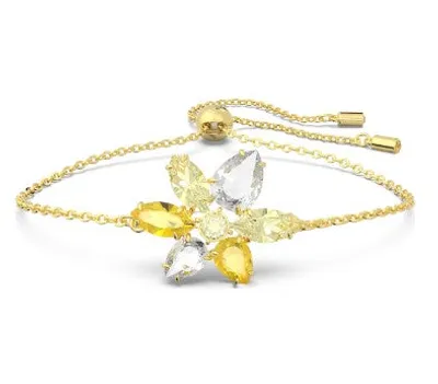 Swarovski Gema bracelet, Mixed cuts, Flower, Yellow, Gold-tone plated - 5652820