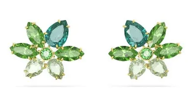 Swarovski Gema stud earrings, Mixed cuts, Flower, Green, Gold-tone plated - 5658400