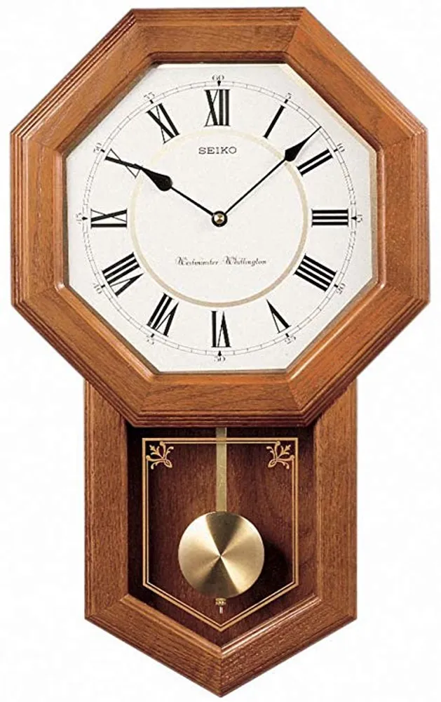 Light Oak Traditional Schoolhouse Wall Clock with Chime & Pendulum QXH110BLH