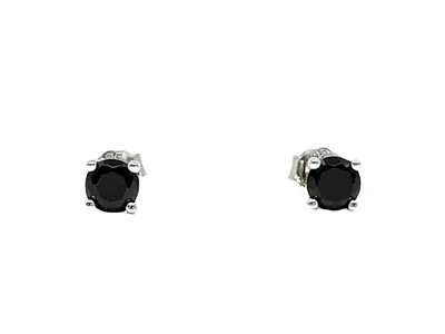 925 Sterling Silver Rhodium Plated 4mm Black Cubic Zirconia Stud Earrings with Butterfly Backs