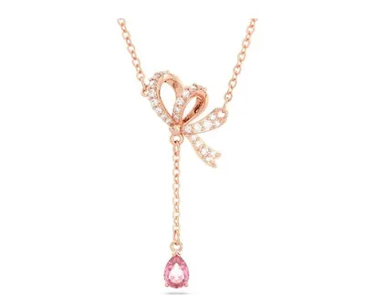 Swarovski Volta Y Pendant, Bow, Pink, Rose Gold-tone Plated