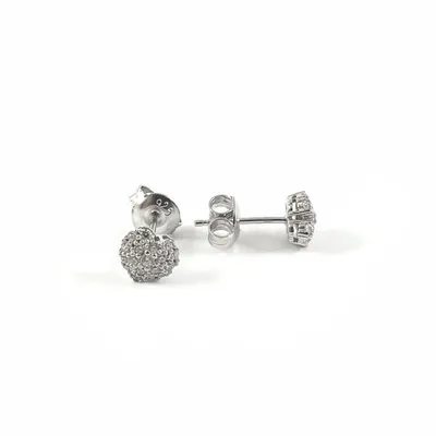 925 Sterling Silver Cubic Zirconia Pave Heart Stud - 7mm x 7mm