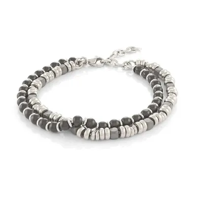 ITALGEM - Stainless Steel Grey Hematite & Black Onyx Adjustable Bracelet