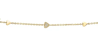 10K Yellow Gold 0.05cttw Diamond Heart Shaped Tennis Bracelet, 7"