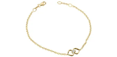 10K Yellow Gold 0.04cttw Diamond Heart Shaped Tennis Bracelet, 7"