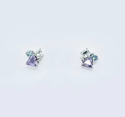 Aquamarine, Amethyst & White Topaz Stud Earrings