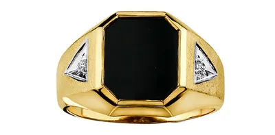 10K Yellow Gold 12x10mm Genuine Onyx & 0.03cttw Diamond Gents Ring, size 10