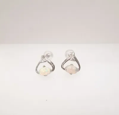 14K White Gold Opal & 0.03cttw Diamond Earrings
