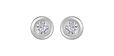 14K White  Gold 0.20cttw Canadian Diamond Bezel Set Earrings