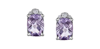 10K White Gold Pink Amethyst and Diamond Earrings