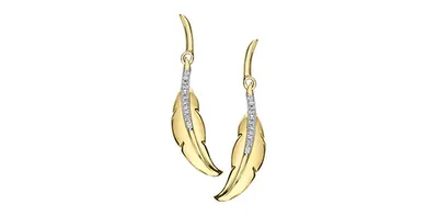 10K Yellow Gold 0.07cttw Diamond Dangle Feather Earrings