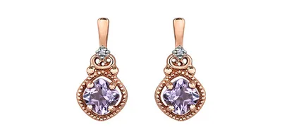 10K Rose Gold Amethyst and Diamond Dangle Earrings