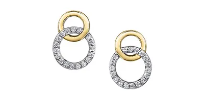 10K Yellow Gold Diamond Infinity / Circle Stud Earrings 0.14cttw