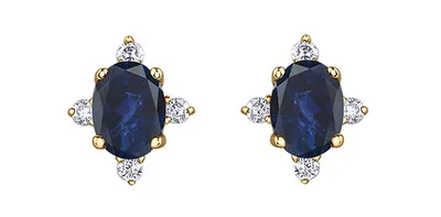 10K Yellow Gold 0.30cttw Genuine Sapphire and 0.04cttw Diamond Stud Earrings