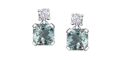 14K White Gold Aquamarine and Canadian Diamond Earrings