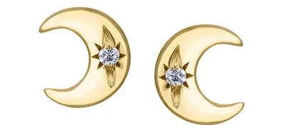 10K Yellow Gold Diamond Moon Stud Earrings 0.01cttw