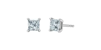 14K White Gold 1.00cttw Lab Grown Princess Cut Diamond Solitaire Earrings with Butterfly Back