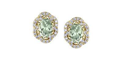 10K Yellow Gold Prasiolite / Green Amethyst and Diamond Earrings