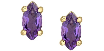 10K Yellow Gold Amethyst Stud Marquise Cut Solitaire Earrings