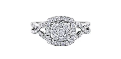 10K White Gold 1.00cttw Diamond Halo Engagement Ring, size 6.5