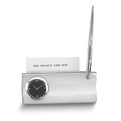 Silver -Plated Pen With Clock and Business Card Holder -GP4585