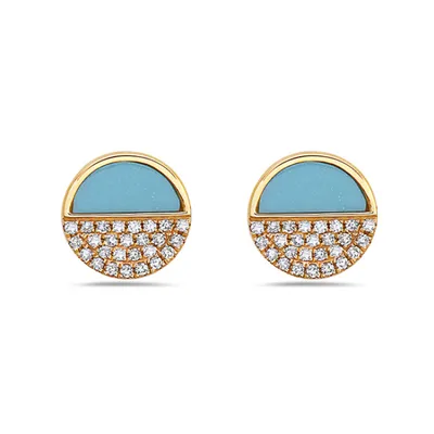 14K Yellow Gold 0.46cttw Turquoise and 0.12cttw Diamond Earrings