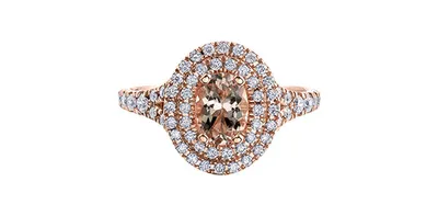 14K Rose Gold 0.75cttw Oval Cut Genuine Morganite & 0.45cttw Diamond Double Halo Ring, size 6.5