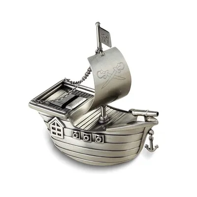 Pewter-tone Finish Metal Pirate Ship Bank