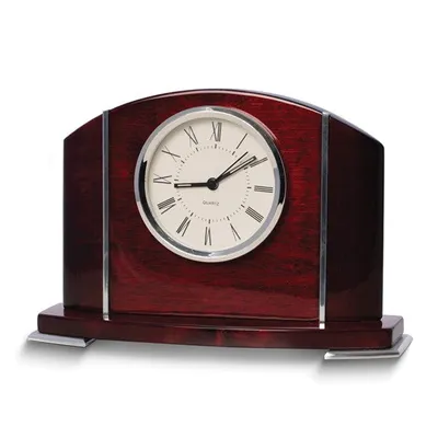 Edison Mahogany Finish Wood and Stainless Steel Quartz Movement Mantel Clock