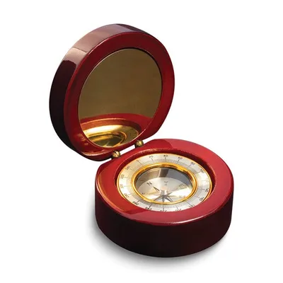 High Lacquered Rosewood Finish with Brass Accents Compass and Engraving Plate