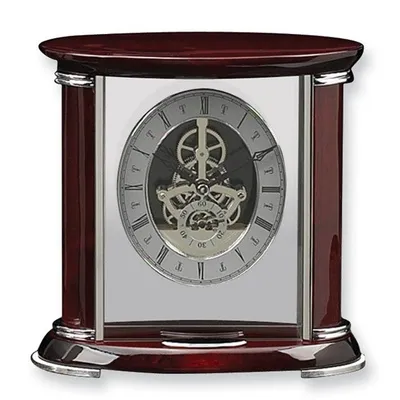 Luxembourg Rosewood Finish and Chrome Trim Skeleton Dial Mantel Clock