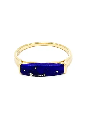 10K Yellow Gold 14mm Genuine Lapis Lazuli Ring, size 6.5