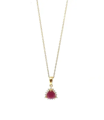10K Yellow Gold Ruby and Diamond Necklace, 18"