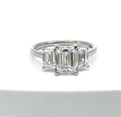 14K White gold 2.54Cttw Lab Grown Emerald Cut Diamond Engagement / Anniversary Ring With Hidden Halo - 7