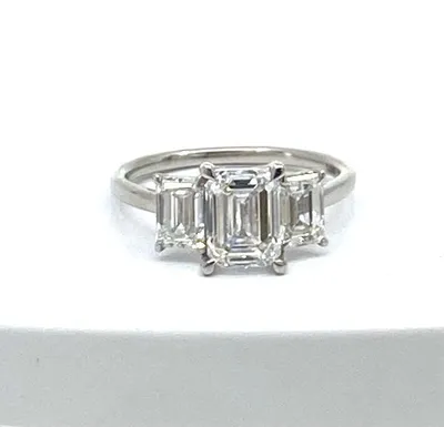 14K White gold 3.40Cttw Lab Grown Emerald Cut Diamond Engagement / Anniversary Ring - 7