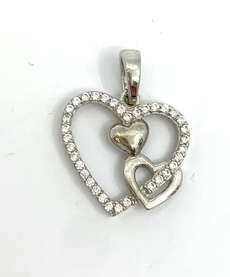 10K White Gold Cubic Zirconia Triple Heart Charm - 19x15mm