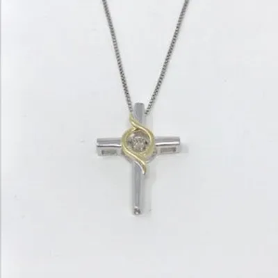 Sterling Silver & 10K Yellow Gold 0.037cttw Canadian Diamond Pendant, 18"