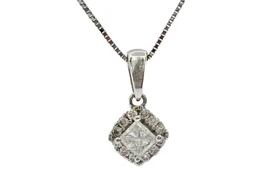 14K White Gold 0.34cttw Princess Cut Canadian Diamond Pendant, 18"