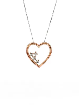 10K White & Rose Gold 0.02cttw Diamond Heart Pendant, 18"