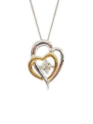 10K White & Yellow Gold 0.15cttw Diamond Heart Pendant, 18"