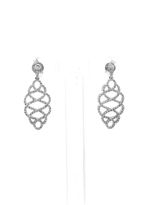 14K White Gold 0.52cttw Round Cut Diamond Dangle Earrings