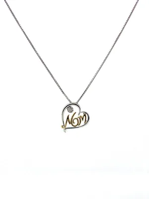 Sterling Silver & 10K Yellow Gold Two Tone Diamond Mom Pendant
