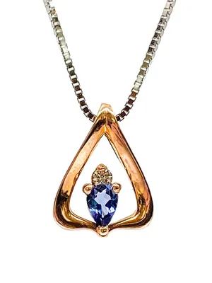 14K White and Rose Gold 0.20cttw Genuine Tanzanite and 0.026cttw Diamond Pendant, 18"