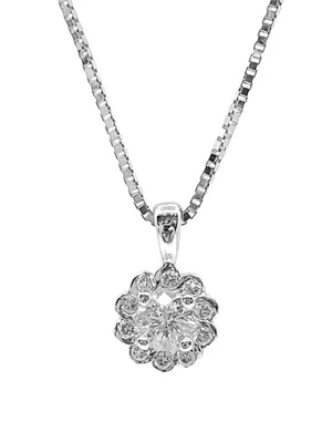 14K White Gold 0.25cttw Canadian Diamond Halo Necklace, 18"