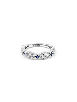 10K White Gold 0.10cttw Genuine Sapphire & 0.14cttw Diamond Ring, size 6.5