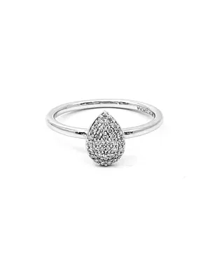 10K White Gold 0.15cttw Pave Pear Shape Diamond Engagement Ring, size 6.5